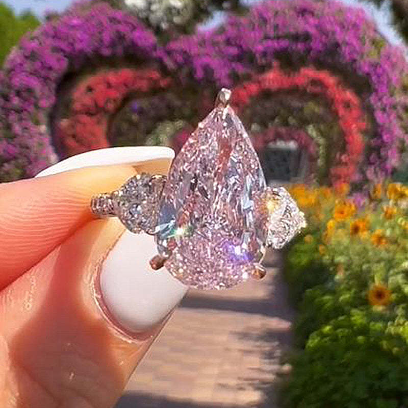 8Ct Gorgeous Pear Cut Pink Sapphire Three Stone Engagement Ring-Sterling Silver-lornajewelry