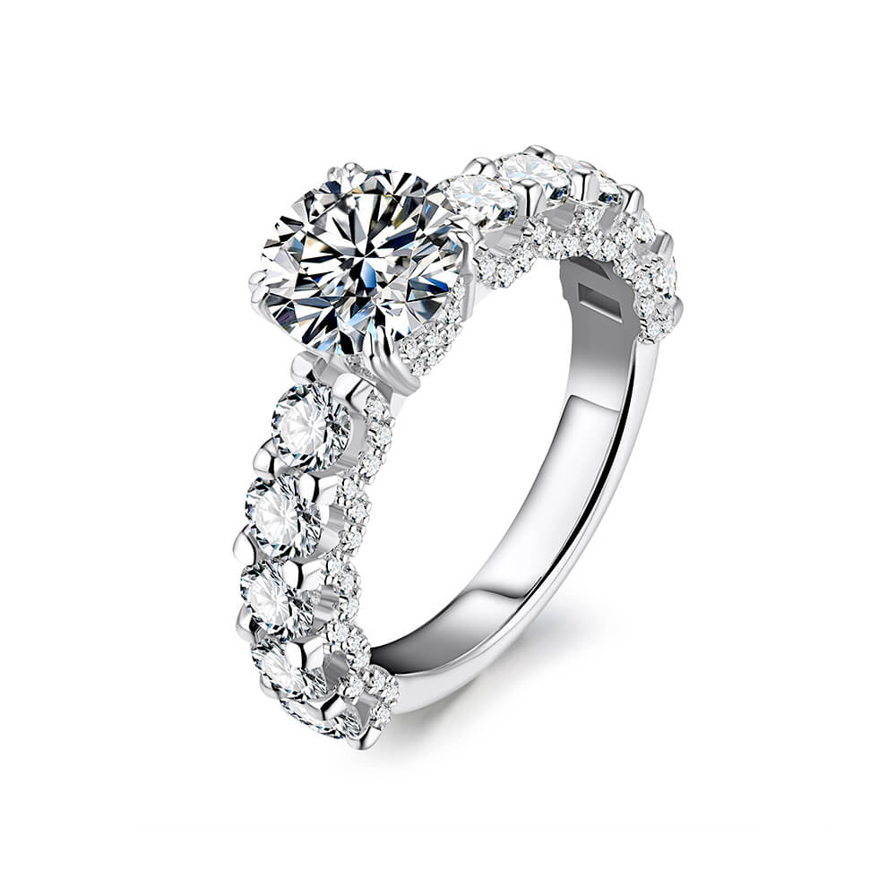3Ct Moissanite Eleven Stone Round Cut Half Eternity Engagement Ring-Sterling Silver-lornajewelry