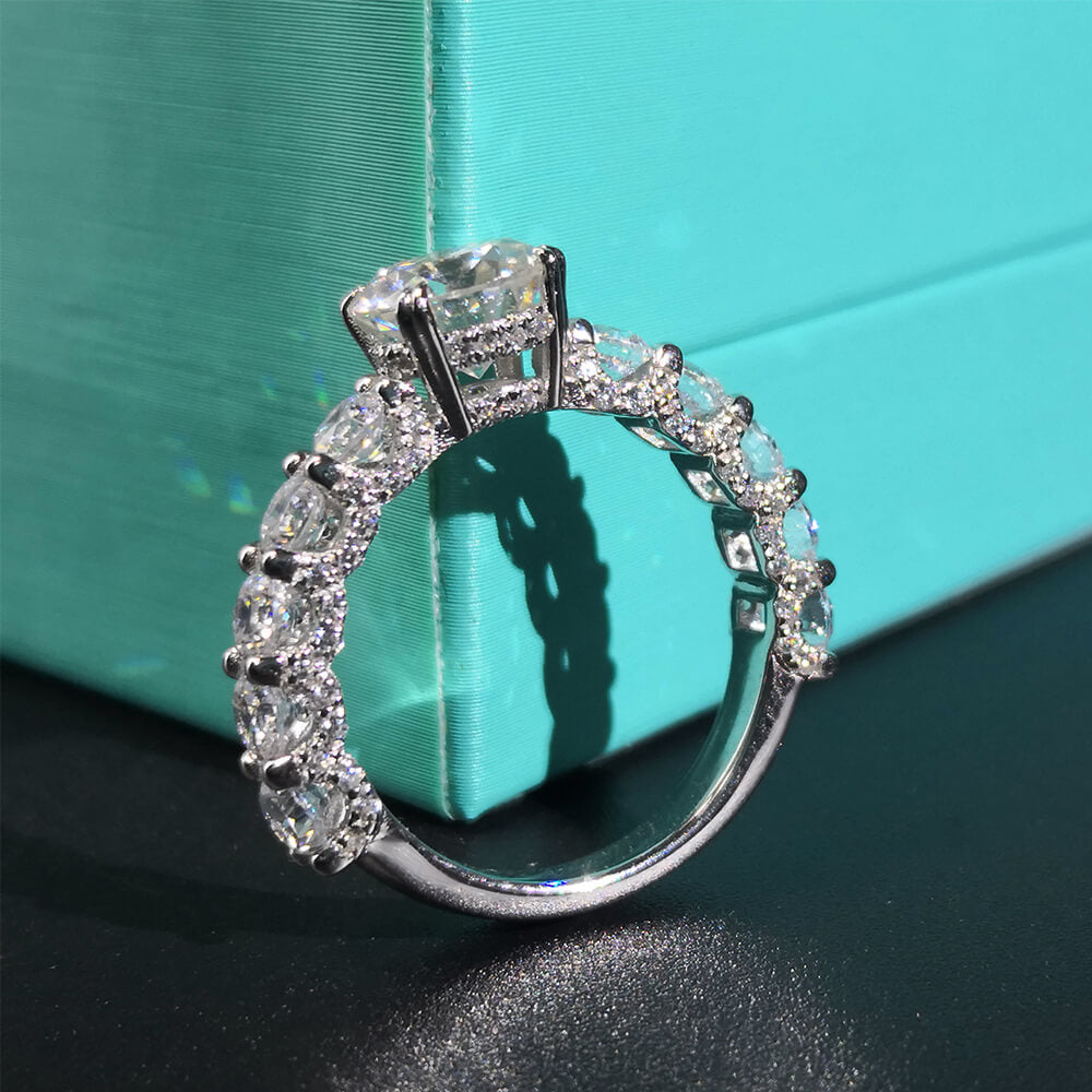 3Ct Moissanite Eleven Stone Round Cut Half Eternity Engagement Ring-Sterling Silver-lornajewelry