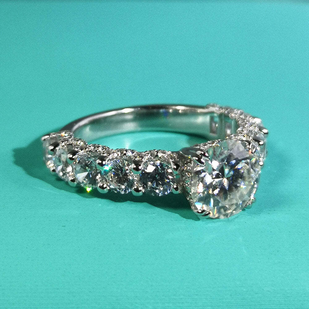 3Ct Moissanite Eleven Stone Round Cut Half Eternity Engagement Ring-Sterling Silver-lornajewelry
