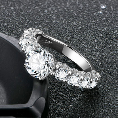 3Ct Moissanite Eleven Stone Round Cut Half Eternity Engagement Ring-Sterling Silver-lornajewelry