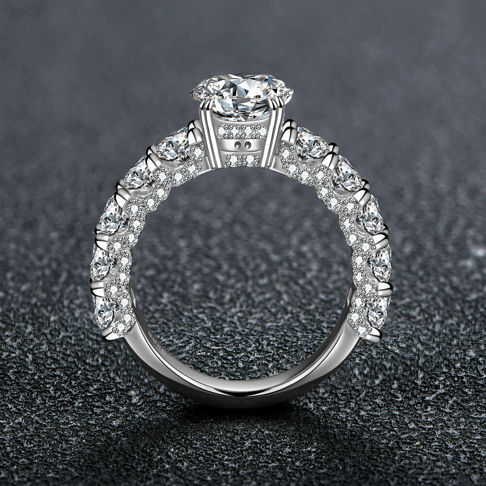3Ct Moissanite Eleven Stone Round Cut Half Eternity Engagement Ring-Sterling Silver-lornajewelry