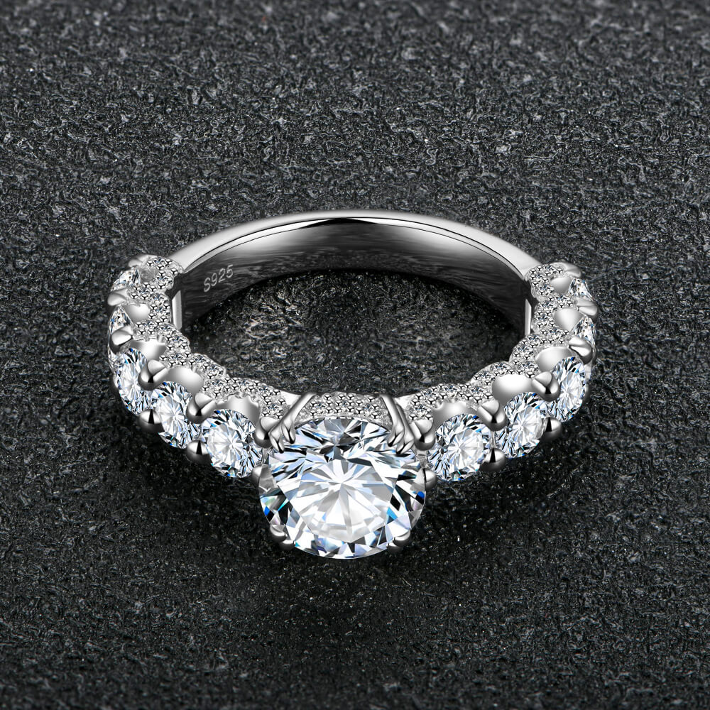 3Ct Moissanite Eleven Stone Round Cut Half Eternity Engagement Ring-Sterling Silver-lornajewelry