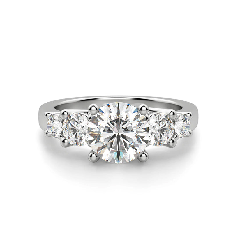 1Ct Moissanite Five Stone Trellis Sidestone Engagement Ring-Sterling Silver-lornajewelry