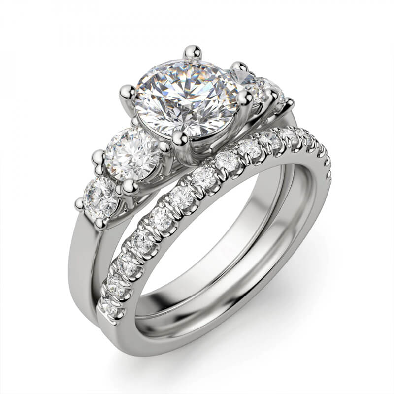 1Ct Moissanite Five Stone Trellis Sidestone Engagement Ring-Sterling Silver-lornajewelry