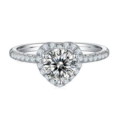 1Ct Moissanite Heart Halo Round Pave Sterling Silver Engagement Ring-Sterling Silver-lornajewelry