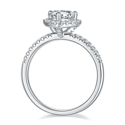 1Ct Moissanite Heart Halo Round Pave Sterling Silver Engagement Ring-Sterling Silver-lornajewelry