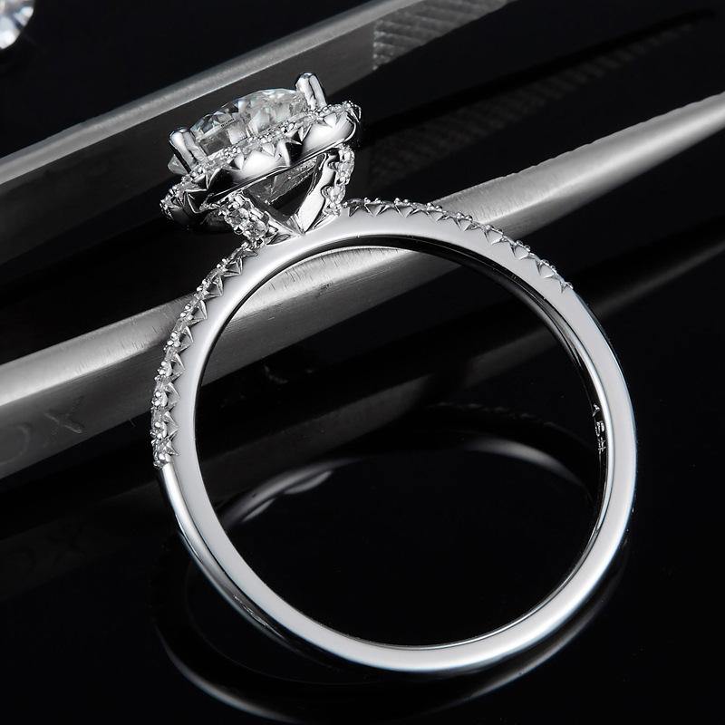 1Ct Moissanite Heart Halo Round Pave Sterling Silver Engagement Ring-Sterling Silver-lornajewelry