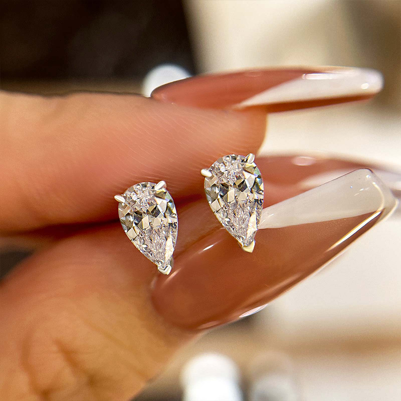 Sterling Silver Created White Sapphire Pear Cut Women's Stud Earrings-Sterling Silver-lornajewelry