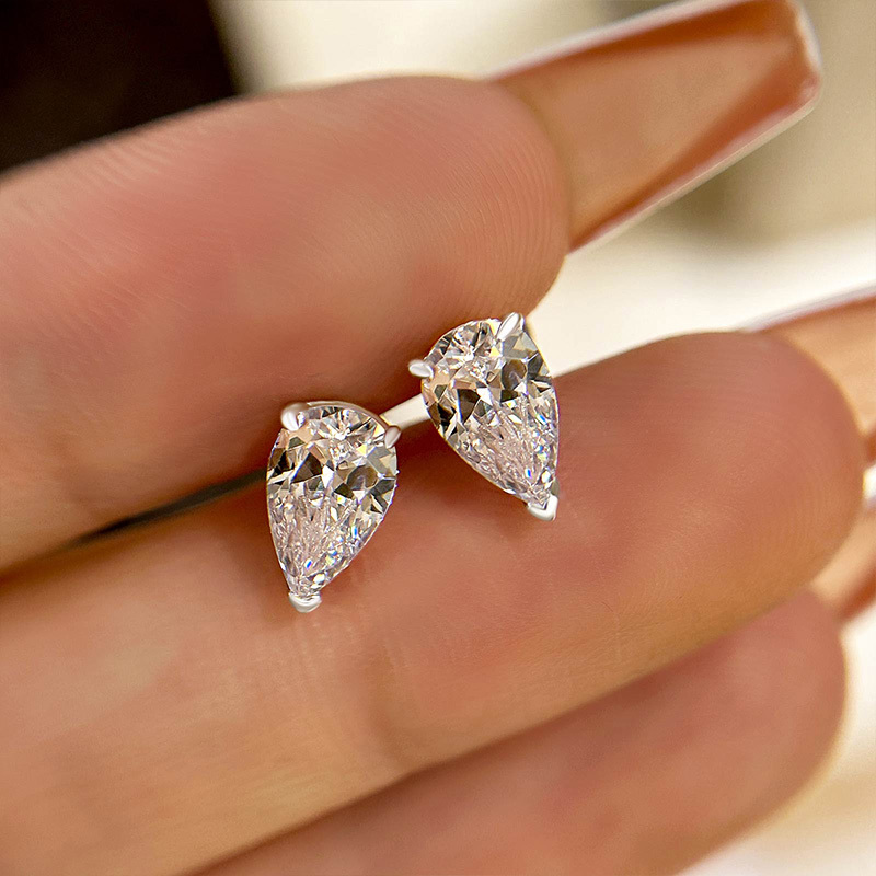Sterling Silver Created White Sapphire Pear Cut Women's Stud Earrings-Sterling Silver-lornajewelry