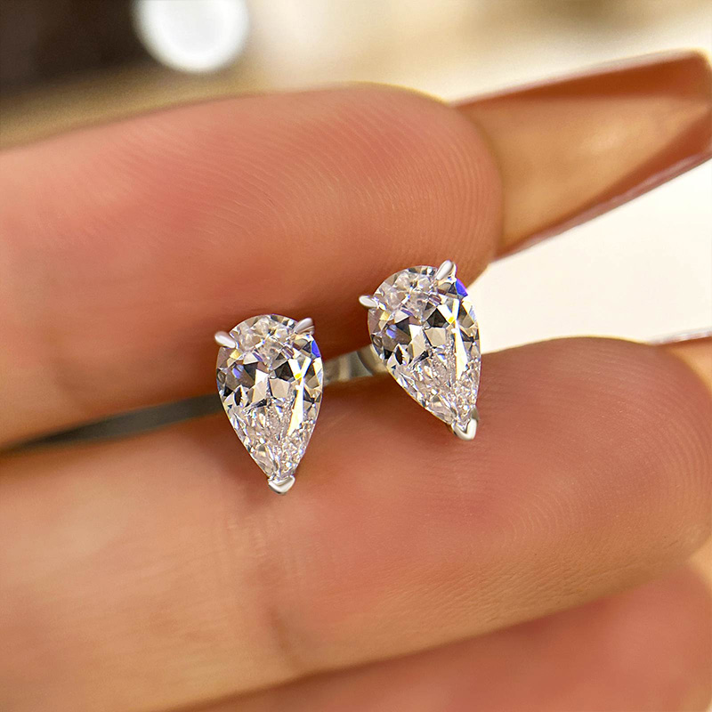Sterling Silver Created White Sapphire Pear Cut Women's Stud Earrings-Sterling Silver-lornajewelry