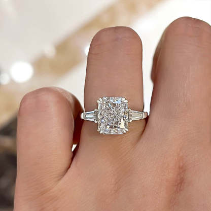 4Ct Radiant Cut Three Stone Engagement Ring In Sterling Silver-Sterling Silver-lornajewelry