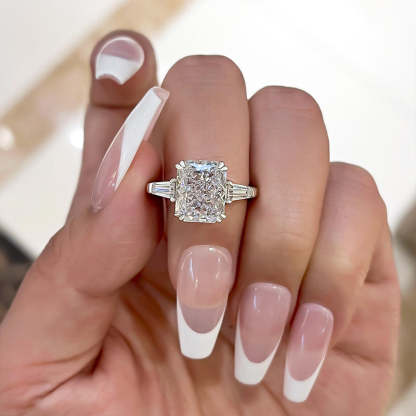 4Ct Radiant Cut Three Stone Engagement Ring In Sterling Silver-Sterling Silver-lornajewelry