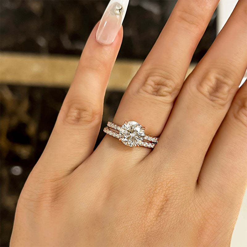 Classic Round Cut Wedding Ring Set In Sterling Silver-Sterling Silver-lornajewelry