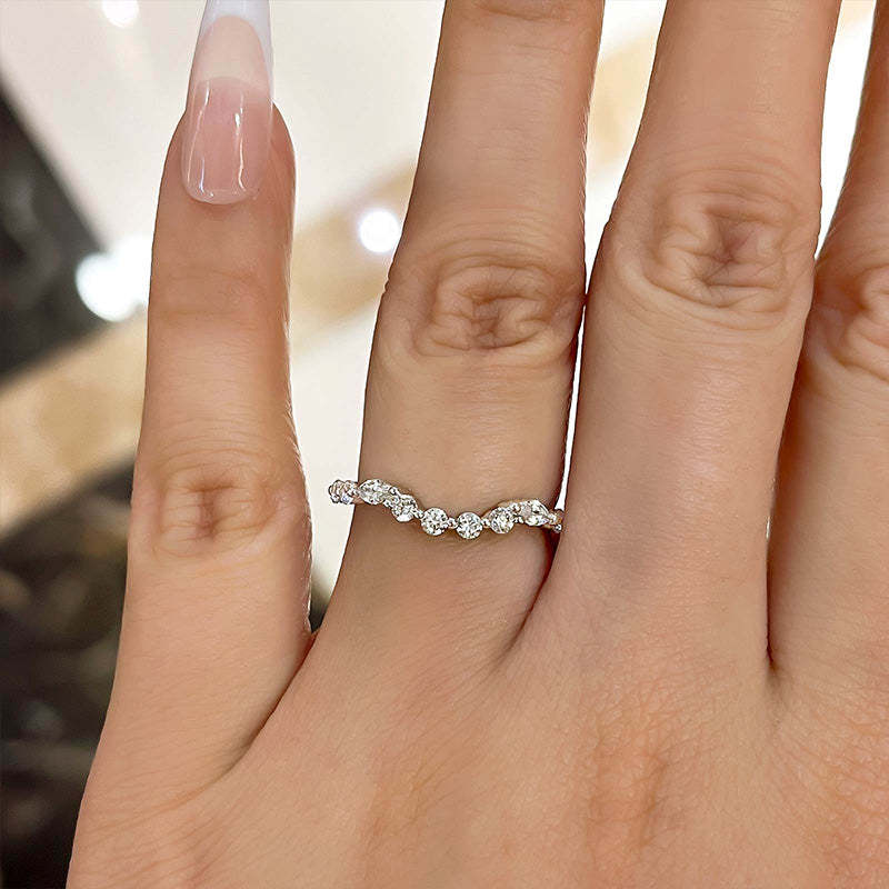 Unique Half Round & Marquise Cut Wedding Band In Sterling Silver-Sterling Silver-lornajewelry