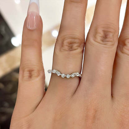 Unique Half Round & Marquise Cut Wedding Band In Sterling Silver-Sterling Silver-lornajewelry