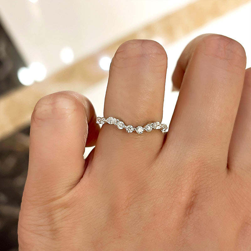 Unique Half Round & Marquise Cut Wedding Band In Sterling Silver-Sterling Silver-lornajewelry