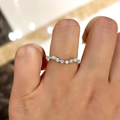 Unique Half Round & Marquise Cut Wedding Band In Sterling Silver-Sterling Silver-lornajewelry