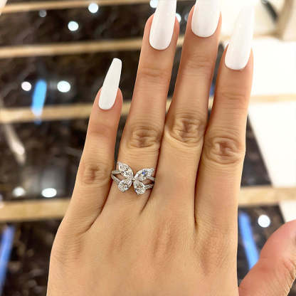 2Ct Butterfly Design Promise Ring Gift For Her In Sterling Silver-Sterling Silver-lornajewelry