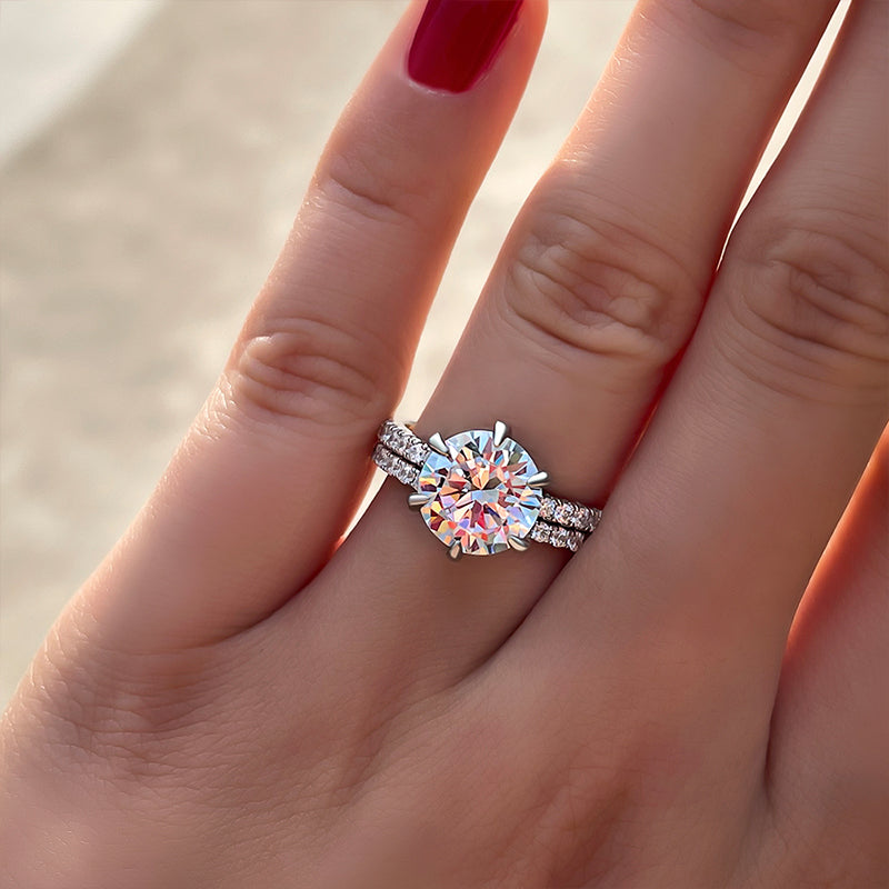 Exclusive Round Cut   Wedding Set In Sterling Silver-Sterling Silver-lornajewelry