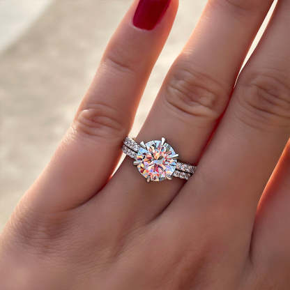 Exclusive Round Cut   Wedding Set In Sterling Silver-Sterling Silver-lornajewelry