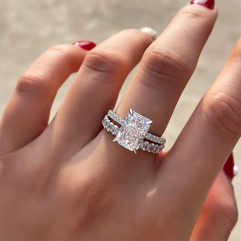 Timeless Radiant Cut Wedding Ring Set In Sterling Silver-Sterling Silver-lornajewelry
