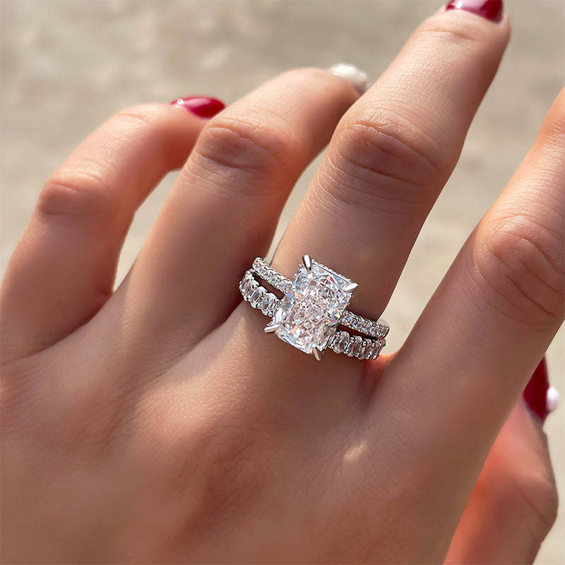 Timeless Radiant Cut Wedding Ring Set In Sterling Silver-Sterling Silver-lornajewelry