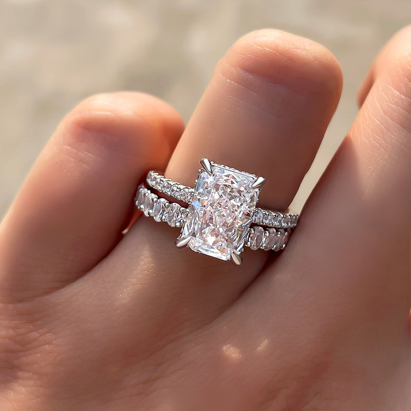 Timeless Radiant Cut Wedding Ring Set In Sterling Silver-Sterling Silver-lornajewelry