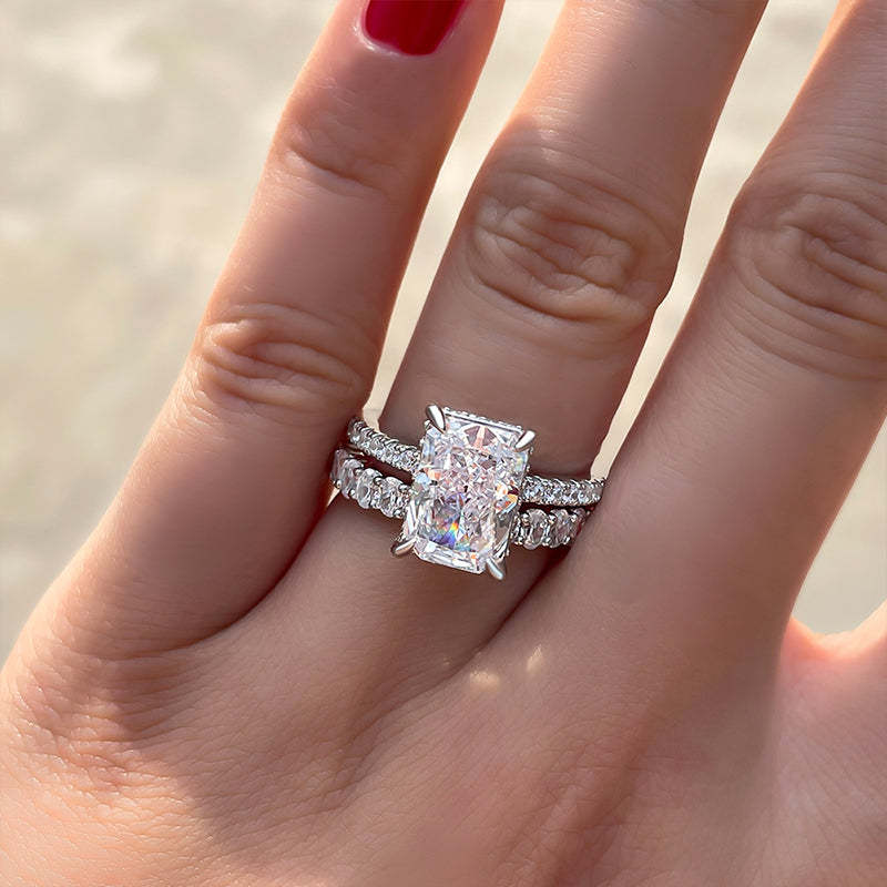 Timeless Radiant Cut Wedding Ring Set In Sterling Silver-Sterling Silver-lornajewelry