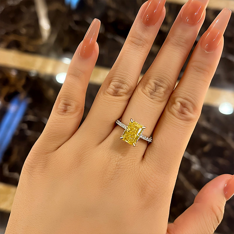 3.3Ct Beautifully Yellow Sapphire Radiant Cut Engagement Ring-Sterling Silver-lornajewelry