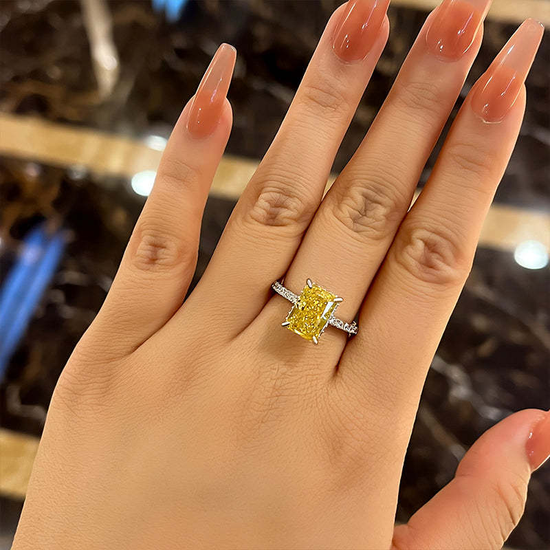 3.3Ct Beautifully Yellow Sapphire Radiant Cut Engagement Ring-Sterling Silver-lornajewelry