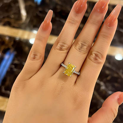 3.3Ct Beautifully Yellow Sapphire Radiant Cut Engagement Ring-Sterling Silver-lornajewelry