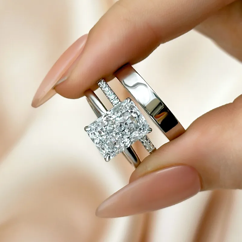 4.5Ct Classic Radiant Cut 3PC Wedding Ring Set In Sterling Silver