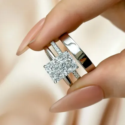 4.5Ct Classic Radiant Cut 3PC Wedding Ring Set In Sterling Silver