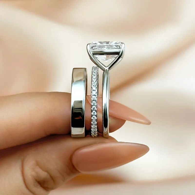 4.5Ct Classic Radiant Cut 3PC Wedding Ring Set In Sterling Silver