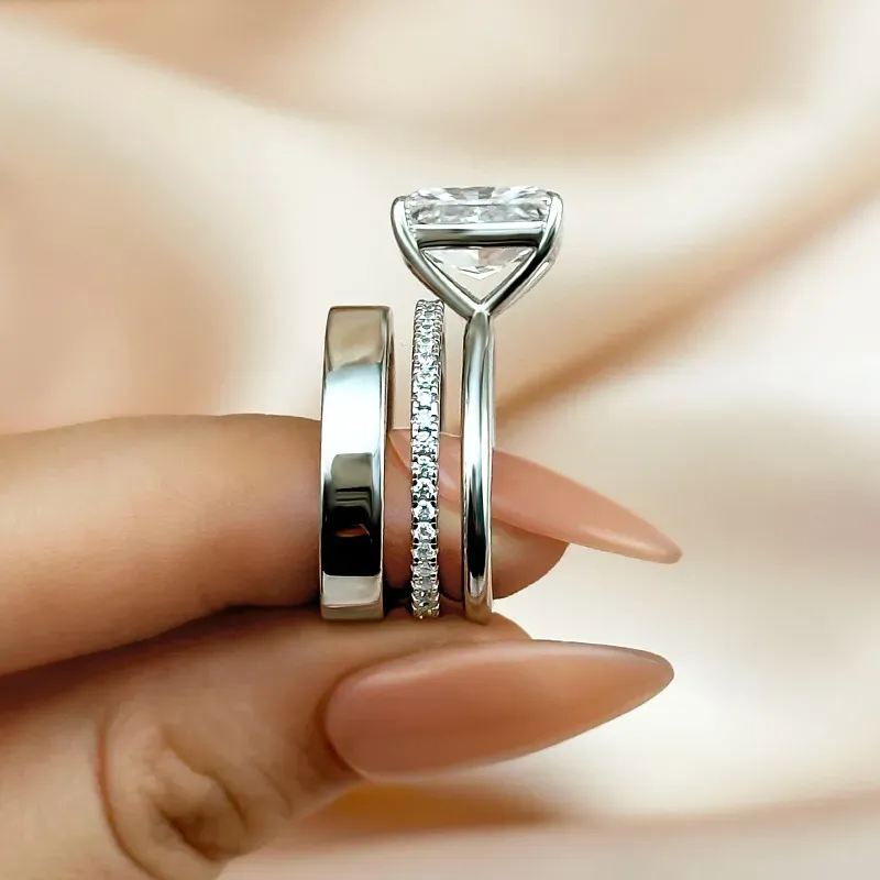 4.5Ct Classic Radiant Cut 3PC Wedding Ring Set In Sterling Silver