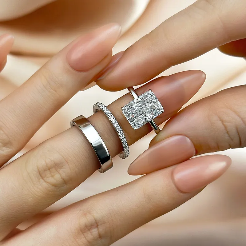 4.5Ct Classic Radiant Cut 3PC Wedding Ring Set In Sterling Silver
