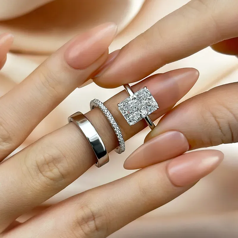 4.5Ct Classic Radiant Cut 3PC Wedding Ring Set In Sterling Silver