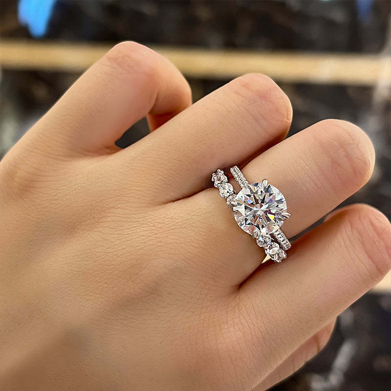 Luxurious Round Cut Wedding Ring Set For Women In Sterling Silver-Sterling Silver-lornajewelry