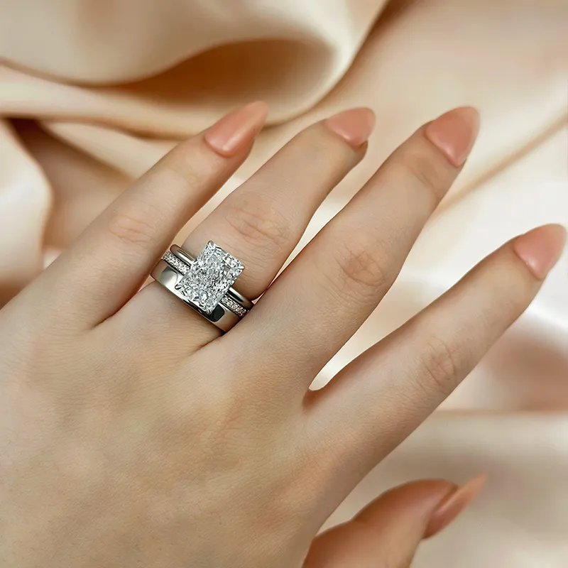 4.5Ct Classic Radiant Cut 3PC Wedding Ring Set In Sterling Silver