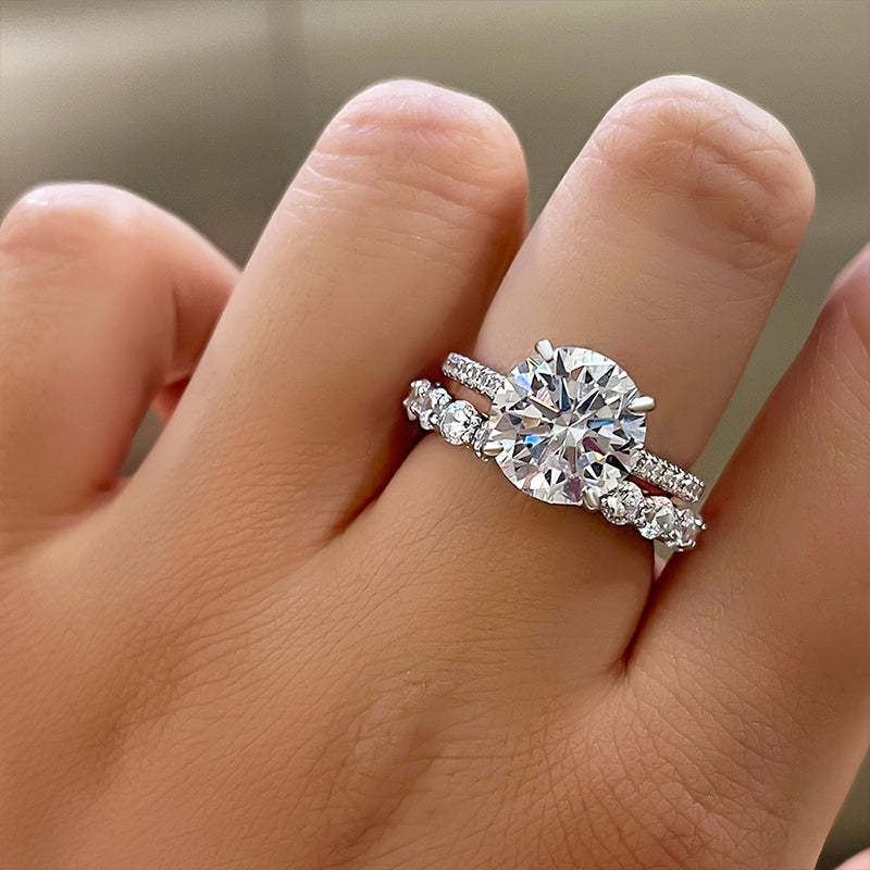 Luxurious Round Cut Wedding Ring Set For Women In Sterling Silver-Sterling Silver-lornajewelry