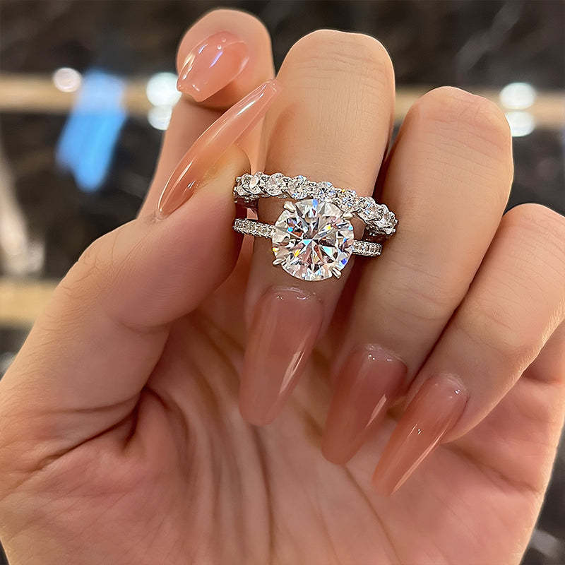 Luxurious Round Cut Wedding Ring Set For Women In Sterling Silver-Sterling Silver-lornajewelry