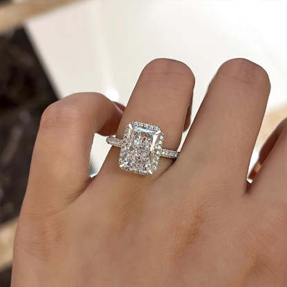 5Ct Halo Crushed Ice Radiant Cut  Engagement Ring-Sterling Silver-lornajewelry
