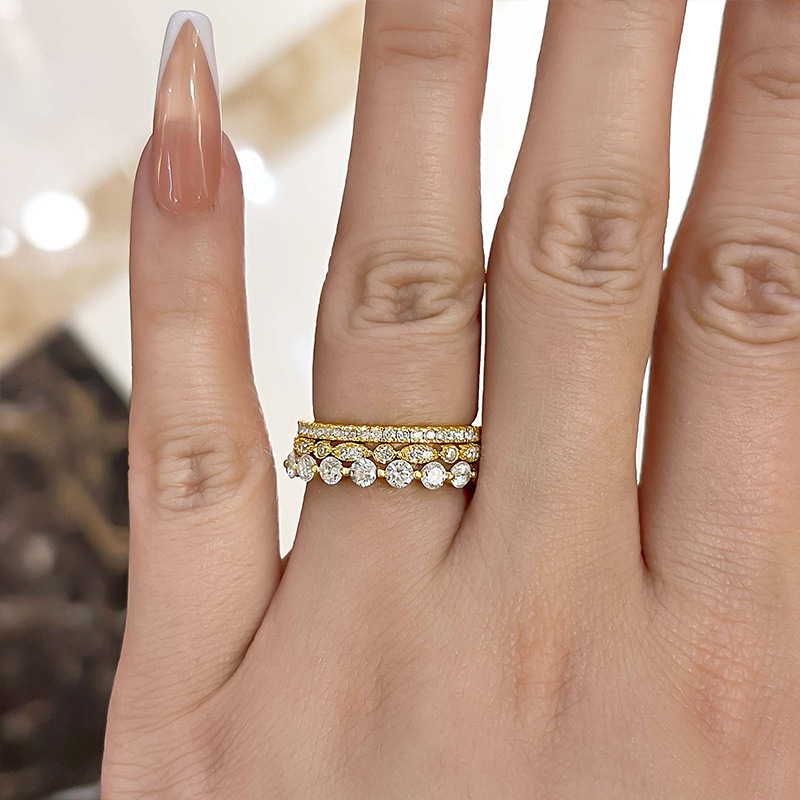 Art Deco 3-Pieces Stackable Wedding Band Set In Sterling Silver-Sterling Silver-lornajewelry