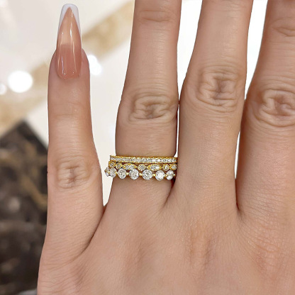 Art Deco 3-Pieces Stackable Wedding Band Set In Sterling Silver-Sterling Silver-lornajewelry