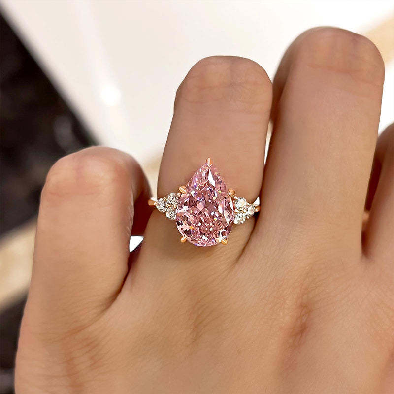 4Ct Elegant Pear Cut Pink Sapphire Engagement Ring In Sterling Silver-Sterling Silver-lornajewelry