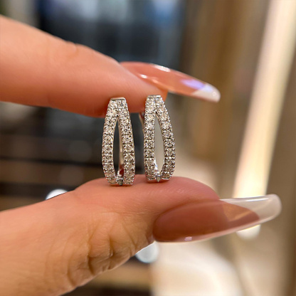 Moissanite Split Hoop Pave Earrings In Sterling Silver-Sterling Silver-lornajewelry