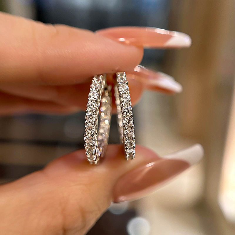 Women's Classic Round Cut Hoop Earrings In Sterling Silver-Sterling Silver-lornajewelry