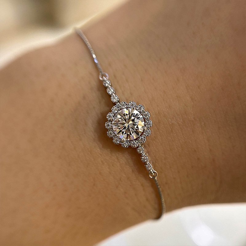 Moissanite Snowflake Design Bracelet-Sterling Silver-lornajewelry