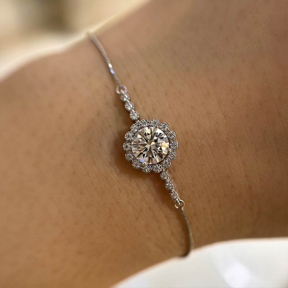 Moissanite Snowflake Design Bracelet-Sterling Silver-lornajewelry